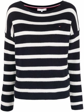 Tommy Hilfiger striped knit jumper - women - Cotton - L - Blue