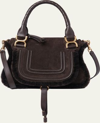 Chloé Marcie Saddle Shoulder Bag in Shearling-Trim Suede