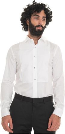 HUGO BOSS Glanzend Effect Overhemd met Manchetknopen - Heren - Zakelijke Overhemden - Wit - XS - Katoen - Overhemden