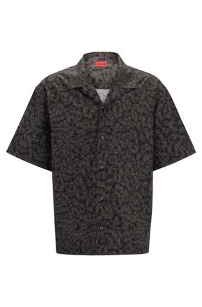 HUGO BOSS Hugo Mens Seasonal Print Overshirt-Fit Shirt in Black Cotton - Size Medium