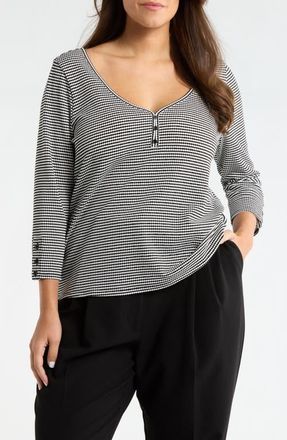Liverpool Print Henley Top in Black/White Nov Stripe at Nordstrom, Size 3X