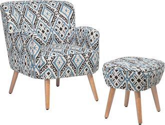 Beliani Beliani - Sill&oacute;n Tapizado En Tela Multicolor Con Reposapi&eacute;s Patas De Madera Patr&oacute;n Ikat Retro Boho Tumba