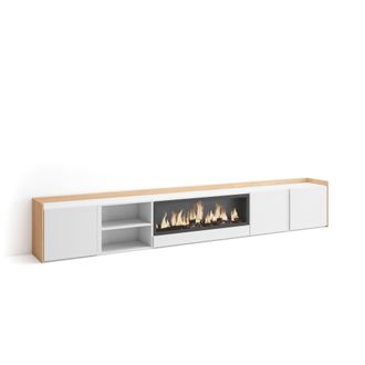 Skraut Home Skraut Home - Mueble Tv, Televisi&oacute;n, Muebles De Sal&oacute;n, Almacenaje, 315x35x50cm, Para Tv Hasta 80, Chimenea El&eacute;ctrica Xxl, Estilo Moderno, Blanco Y Rob