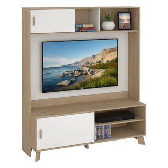 Dmora Mueble De Televisi&oacute;n Emeline, Aparador De Sal&oacute;n, Mueble Bajo Para Tv, Base De Pared Equipada, 159x48 H181 Cm, Roble Y Blanco - Dmora