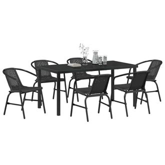 Berkfield Home Chic 7 Piece Garden Dining Set Black Poly Rattan
