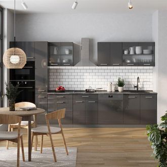 Vicco Cocina Completa R-line, Antracita Brillo Intenso/antracita, 350 Cm, Et Roble