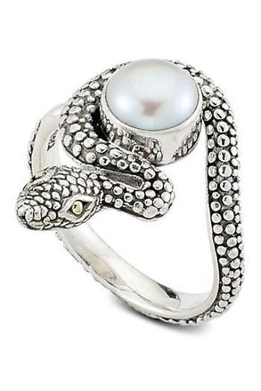 Samuel B. Sterling Silver & 18K Yellow Gold 9mm White Freshwater Pearl Snake Ring at Nordstrom Rack