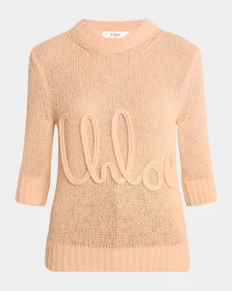 Tシャツ・カットソー CHLOE Dark Blue Wool Blend Sweater Chloé Logo Sweater in Navy-blue in Navy-blue | Chloé US