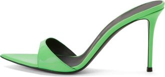 Generic Green,5.5 UK,High Heel Mules for Women Slip On Open Pointed Toe Patent Leather Stiletto Pumps Formal Slingback Mule Sandals Dress Shoes