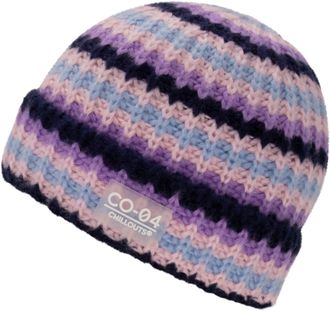 Chillouts Beanie CHILLOUTS Noemi Hat, Damen, lila (violet multi), Strick, Kunstfaser, gestreift, mehrfarbig, M&uuml;tzen Beanie, im angesagten Retro Look