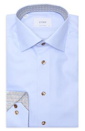 Eton Geometric Texture Twill Dress Shirt in Light Blue at Nordstrom Rack, Size 18.5