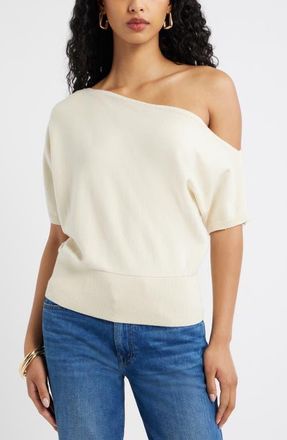Open Edit One-Shoulder Short Sleeve Sweater in Ivory Dove at Nordstrom, Size X-Large