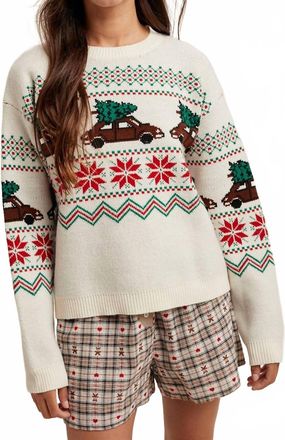 Wishlist Christmas Tree Car Fair Isle Sweater In Ivory Multi
