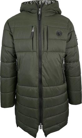 Plein Sport Padded Small Circular Logo Branded Green Long Jacket