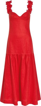 Andres Otalora Ser Arte Floral-appliqu&eacute;d Linen Midi Dress - Red - 0 (UK4 / Xxs)