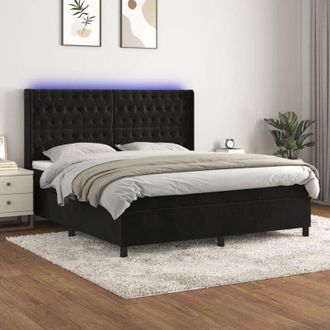 vidaXL Cama Box Spring Colch&oacute;n Y Led Terciopelo Negro 180x200 Cm Vidaxl