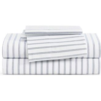 Tommy Hilfiger Joshua Tree Stripe Cotton Percale Sheet Set in White/Dark Blue/Red at Nordstrom, Size Twin X-Long