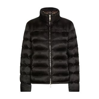 Dolce & Gabbana Down Jackets, female, Black, Size: S Monogram Jacquard Puffer Jacket