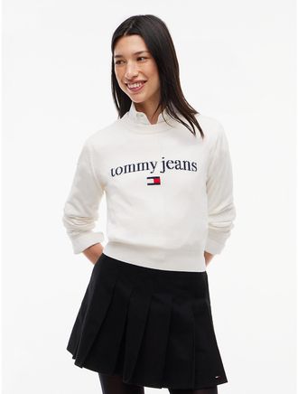 Tommy Hilfiger Womens Tommy Jeans Intarsia Logo Sweater - Off White - M