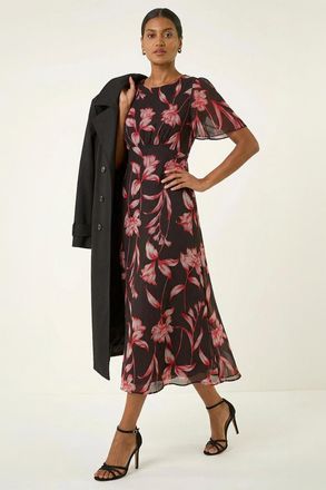 Roman Floral Flutter Sleeve Dress