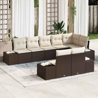 vidaXL Conjunto De Sof&aacute; De Jard&iacute;n 8 Pcs Marr&oacute;n Y Crema Polirat&aacute;n Vidaxl