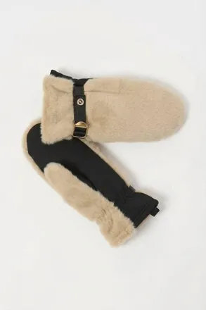 Joseph Ribkoff Womens Belted Jewel Embellished Faux Fur Gloves In Beige/black
