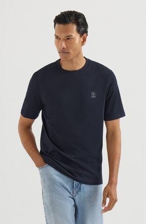 Brunello Cucinelli Cotton jersey crew neck T-shirt with logo in Navy Blue at Nordstrom, Size Xxx-Large