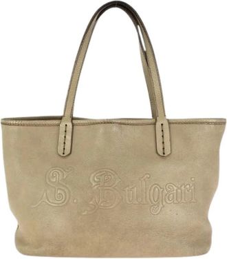 Bulgari Pre-owned Collezione Leren Tote Bag - Dames - Vintage Shopper - Beige - ONE Size - Leer - Vintage