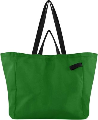 Generic Green pattern Reusable Canvas Tote Bag, Heavy Duty Grocery Shopping Bag with Large Capacity Double Handles Hard Bottom Work Groceries Travel