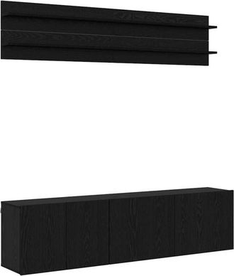 vidaXL TV Units Wall-mounted 6 pcs Black oak Engineered wood vidaXL