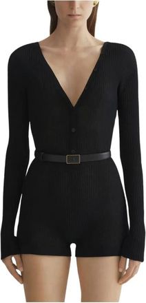 MUGLER Button-front Ribgebreide Bodysuit - Dames - Playsuits - Zwart - M - Katoen - Jumpsuits & Playsuits