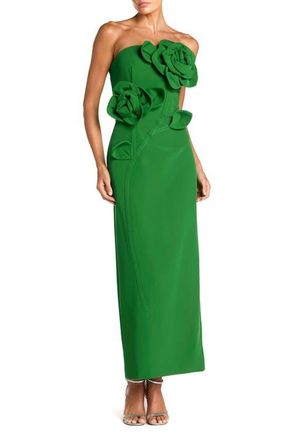 Mac Duggal Strapless Crepe Dress With 3D Flower Detail in Spring Green at Nordstrom, Size 10
