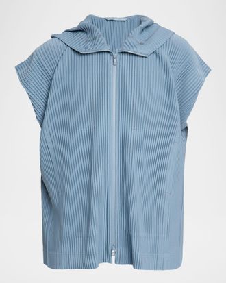 Homme Pliss&eacute; Issey Miyake Mens Monthly Colors August Pleated Hooded Cap-Sleeve Jacket
