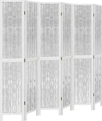 vidaXL Room Divider 6 Panels White Solid Wood Paulownia Vidaxl
