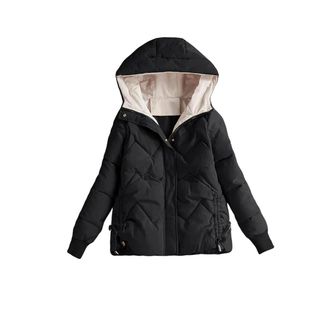 Generic Womens Casual Comfortable Classic Down Jacket, Short Cotton Warm Loose-Fitting Outerwear Black
