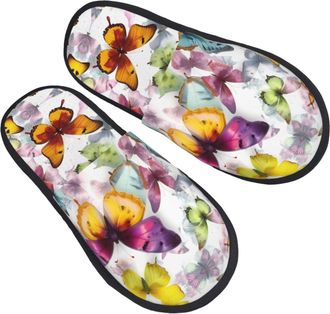 Generic Home Slippers Butterfly Printing Fuzzy Slippers Plush Soft Slides For Winter Hotel Indoor M