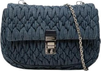 Miu Miu Pre-owned Quilted Denim Crossbody Bag - Dames - Vintage Schoudertas - Blauw - ONE Size - Denim - Vintage