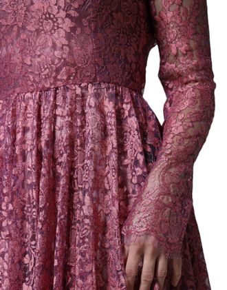 Dolce & Gabbana Pink Floral Lace Long Sleeve Midi Womens Dress