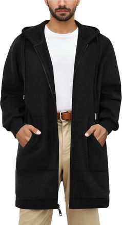 Generic Jackets for Men Long Length Hooded Zip Up Cardigan with Pockets Mens Long Hoodies with Hood Lightweight Solid Colors Coats Mens Jackets Warm Casual Ou