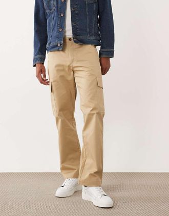 Mango Pantaloni cargo dritti beige 100% cotone-Neutro