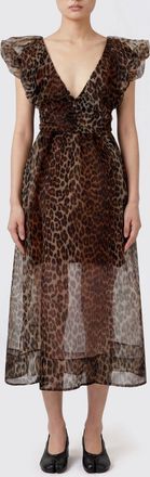 Ganni Abito midi in poliestere riciclato animalier