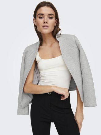 Only Kurzblazer ONLY ONLADDY-LINEA L/S SHORT BLAZER CC TLR, Damen, Gr. 46XXXL, grau (light grau melange), Web, Obermaterial: 65% Polyester, 35% Baumwolle, 