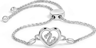 House of Brilliance 925 Sterling Silver Diamond Accent Heart Infinity Bolo Adjustable Bracelet