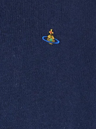 Vivienne Westwood Mens Blue V-Neck Cardigan With Orb Decoration Cotton Cashmere Tops Top