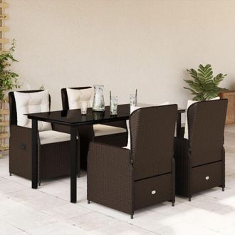vidaXL Set Comedor De Jard&iacute;n 5 Piezas Y Cojines Rat&aacute;n Sint&eacute;tico Marr&oacute;n Vidaxl