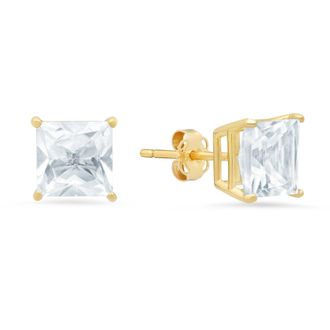 MAX + STONE 14k Yellow Gold Solitaire Princess-Cut Gemstone Stud Earrings (7mm)