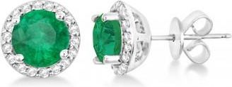 Allurez Lab Emerald & Lab Grown Diamond Halo Stud Earrings in Sterling Silver 2.27ct
