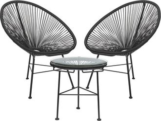 Sklum Sklum - Conjunto De Jard&iacute;n Con 2 Sillones Y Mesa Auxiliar En Acero Y Mimbre Sint&eacute;tico New Acapulco