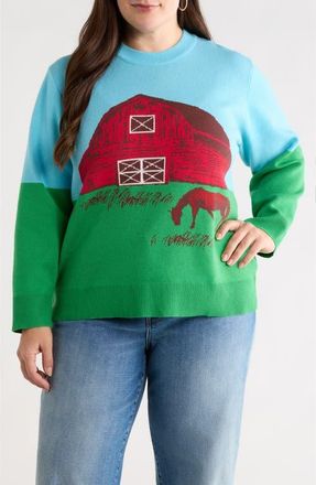 Sugarlips Kelseys Farm Jacquard Sweater in Kelly-Blue-Multi at Nordstrom, Size 3X