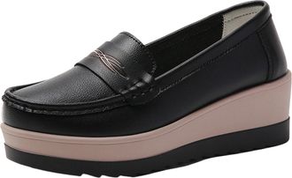 Generic Ladies Slip On Shoes Wide Fit Casual Womens Shoes Round Toe Thick Sole Breathable Stylish Comfortable Wedge Shoes Office Leisure Black